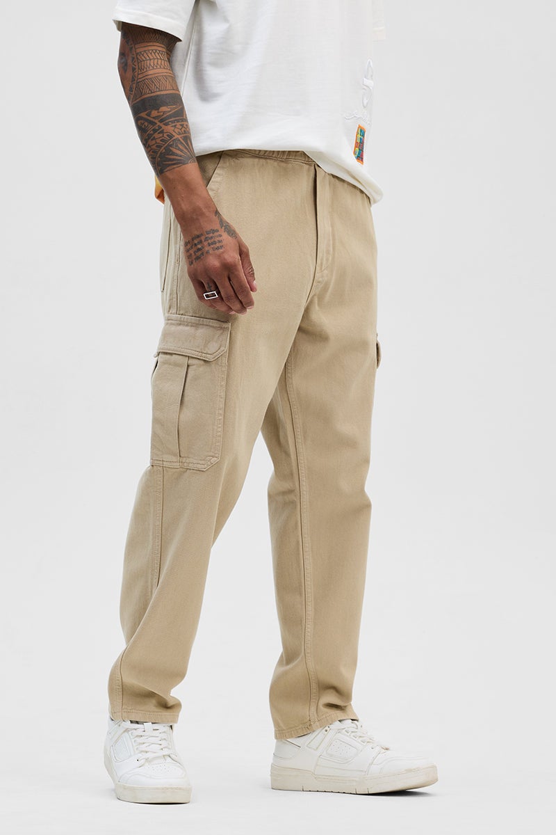 SNITCH Beige Comfort Fit Pull On Cargo Jeans - Image 1